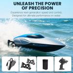 RC Boat for Adults & Kids, Metallic Blue, 2.4GHz Remote Control Racing Boat, 30 MPH, Self-Righting, Waterproof, Long Range, Rechargeable, LED Light, High Speed Electric Toy Boat for Lake, Pool & Pond