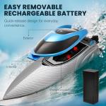 RC Boat for Adults & Kids, Metallic Blue, 2.4GHz Remote Control Racing Boat, 30 MPH, Self-Righting, Waterproof, Long Range, Rechargeable, LED Light, High Speed Electric Toy Boat for Lake, Pool & Pond