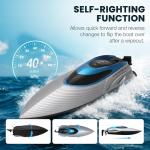 RC Boat for Adults & Kids, Metallic Blue, 2.4GHz Remote Control Racing Boat, 30 MPH, Self-Righting, Waterproof, Long Range, Rechargeable, LED Light, High Speed Electric Toy Boat for Lake, Pool & Pond