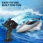 RC Boat for Adults & Kids, Metallic Blue, 2.4GHz Remote Control Racing Boat, 30 MPH, Self-Righting, Waterproof, Long Range, Rechargeable, LED Light, High Speed Electric Toy Boat for Lake, Pool & Pond