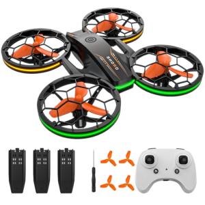 Drones for Kids - RC Drone with Auto Hovering and Headless Mode, Quadcopter with LED Light, Propeller Full Protect, 3D Flips, 3 Batteries, Remote Control, Best Toys Gifts