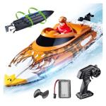 BEZGAR RC Boat, 12 inch Self-Righting Remote Control Boat for Kids and Adults, 25 KPH Fast RC Speed Boats with 700mAh Battery, Ideal Waterproof Toy for Lakes & Pools - HJ822 Brown