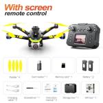RC Drone with Screen Display Remote Control, 1080P Dual Camera, Speed Adjustment, Altitude Hold, One-Key Takeoff, 3D Flips, 2 Batteries, Toy for Boys Girls, Hovering, Brushless Motor, APP Control, LED Lights, for Kids 8-12 and Adult Beginners FPV Quadcopter Plane Copter (Black Yellow)
