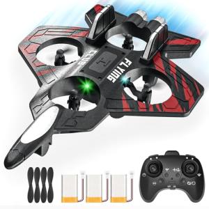 Epstur RC Plane - RC Airplane Fighter, Foam Remote Control Airplanes for Kids Adults, RC Plane Fighter Jet Toy with Auto Hover, Headless Mode 3D Flip Colorful LED Lights & 3 Batteries, Drone for Kids