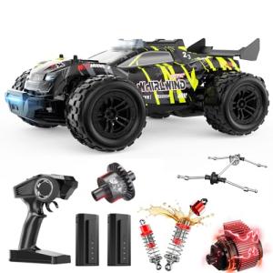 DEERC 1:14 Brushless RC Car for Adults, 43MPH 4WD Off-Road RC Truck with 7-Color LED Lights, Metal Oil Shocks, 2×7.4V High-Capacity Batteries, All-Metal Drivetrain, 3 Light Modes, 3S LiPo Compatible