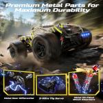 DEERC 1:14 Brushless RC Car for Adults, 43MPH 4WD Off-Road RC Truck with 7-Color LED Lights, Metal Oil Shocks, 2×7.4V High-Capacity Batteries, All-Metal Drivetrain, 3 Light Modes, 3S LiPo Compatible