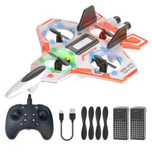 Remote Control Drone for Kids,2.4Ghz Foam RC Airplanes Helicopter Quadcopter with Auto Hovering,360° Flip,Gravity Sensing,Stunt Roll,Cool Light,2 Battery,Gifts for 8+ Kids Boys
