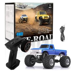 VoleRusher RC [4WD Edition 1/36 Scale Mini RC Crawler Car, Toys for Age 8-14 Old Birthday Gifts, Micro RC Truck 4×4 Small Cars with Off Road Full Proportional RTR 2.4GHz Remote - Blue