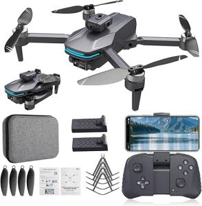 4K Camera Drone with Foldable Design, Dual Adjustable Lenses, Brushless Motors, Obstacle Avoidance, Altitude Hold, One-Touch Takeoff, Headless Mode, 2 Batteries, Storage Case Included