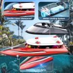 BEZGAR RC Boat, 14 inch Remote Control Boat - Self-righting, 40 Min Dual-Battery, 32 KPH Fast RC Boats for Kids & Adults with LED Lights for Pool, Lake, Ocean, Waterproof & Suitcase - Red