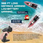 BEZGAR RC Boat, 14 inch Remote Control Boat - Self-righting, 40 Min Dual-Battery, 32 KPH Fast RC Boats for Kids & Adults with LED Lights for Pool, Lake, Ocean, Waterproof & Suitcase - Red