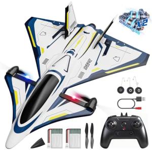 DEERC 4CH Brushless RC Plane,Sci-Fi Remote Control Jet Hobby Airplane with LED Lights RTF Aerobatic Aircraft Toys,2.4GHz 6-axis Gyro Stabilizer EPP Glider Aircraft Plane for Adults Beginners Advanced