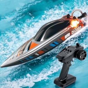 Ssccgym 22.8" Inches UDI018 Large RC Speed Boat 2.4G 4WD 40-45km/h Remote Control Brushless Watercraft for 14y+ Hobby Adults (Grey 1-Batteries)
