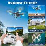 Drone with 1080P Camera for Beginners, Remote Control Quadcopter with Gestures Selfie, Altitude Hold, One Key Start, 3D Flips, 2 Batteries, Toy for Beginners, White