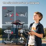 DEERC Black Hawk RC Helicopter, Remote Control Helicopter with Red Scorpion Tail Design, 24 Mins Flight (2 Batteries), Helicopters Toy for Kids, LED Lights, Altitude Hold, Birthday Gift for Boys 8-12