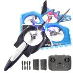 BEZGAR RC Airplane, 2.4GHZ Remote Control Airplane, Gesture Remote Control Plane, 360° Flip Fighter Jet Toy, Toys for Ages 8+ with Colorful LED Navigation Lights Blue