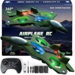 nutty toys RC Stunt Airplane for Kids & Adults - 3X Extended Battery Life, Top LED Jet Fighter Remote Control Plane Ages 8+, 360° Flip & Roll Drone, Best Stocking Stuffer Idea for Boys
