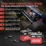 AGFRC 32KG IP67-Waterproof RC-Servo High-Torque - Full Metal Gear Coreless Steering Servo for 1/10 RC Car Boat Crawler, Control Angle 180° (A73CHLW V2)