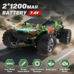 1:18 Scale All Terrain Fast RC Car, 40 KPH High Speed 4WD Electric Vehicle with 2.4 GHz Remote Control, 4X4 Waterproof Off-Road Monster Truck with Two Rechargeable Batteries 60 Min Runtime for Boys 8+