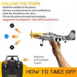 Volantexrc Brushless RC Planes for Adults, 4 Channel RTF P-51 Mustang RC Airplane Fighter, 6-Axis Gyro, 3 Flight Modes, One-Key Aerobatic, Wingspan 500mm Fuselage 396mm, Suitable for Expert Pilot