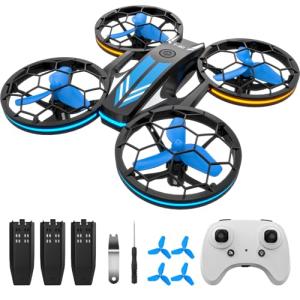 Drones - RC Drone with Auto Hovering and Headless Mode, Quadcopter with LED Light, Propeller Full Protect, 3D Flips, 3 Batteries, Remote Control, Best Gifts