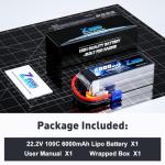 Zeee 22.2V 100C 6000mAh 6S Lipo Battery with EC5 Connector RC Battery for RC Car Truck RC Airplane Helicopter Quadcopter Boat