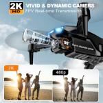 Drone with Camera for Adults, 2K HD FPV Drones with Upgrade Altitude Hold, One-Key Take Off/Landing, Speed Adjustment, Headless Mode, 2 Batteries, Toys Gifts for Teen Boys Girls, Beginner