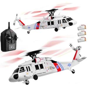 GQGQGQ K270 UH60L Remote Controlled Helicopter 2.4Ghz 4CH RC Helicopter Heli Aileronless 6-Axis Gyroscope Air Pressure Hold Optical Flow Position 3-Batteries for Adults Beginners