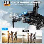 2K HD FPV Drone with Camera for Adults - Altitude Hold, One-Key Takeoff/Landing, 3 Speed Modes, Headless Mode, 2 Batteries, Foldable & Portable, Best Gifts for Beginners, Teen Boys & Girls