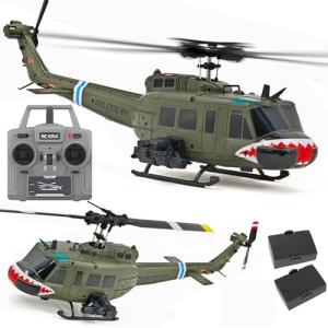 315MM UH-1 Remote Control Helicopter Aircraft for Adults Expert 6CH C032 Maintain Altitude Brushless Motor Optical Flow Positioning/Fly Upside Down 3D Rolling Hobby RC Heli (RTF 2Battery)