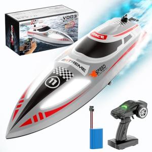 Authticar RC Boat, 2.4GHZ 30km/h RC Speed Boat with 390 Motor, Water Cooling System, Low Power Reminder, Auto Self-Righting, Off Water Sensing Water Play Toy Gift for s s