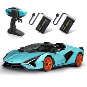 MIEBELY Lamborghini Remote Control Car, 1:12 Scale Lambo Toy Car 7.4V 900mAh Officially Licensed 12Km/h Fast Rc Cars with Led Light 2.4Ghz Model Car for Adults Boys Girls Birthday Ideas Gift - Blue