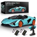 MIEBELY Lamborghini Remote Control Car, 1:12 Scale Lambo Toy Car 7.4V 900mAh Officially Licensed 12Km/h Fast Rc Cars with Led Light 2.4Ghz Model Car for Adults Boys Girls Birthday Ideas Gift - Blue
