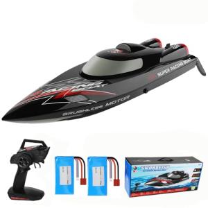 JIKEFUN WL916 RC Boat 2.4Ghz 55KM/H Brushless High Speed Racing Ship 2200mAh Remote Control Speedboat Toys for Adults, Black with 2 Batteries