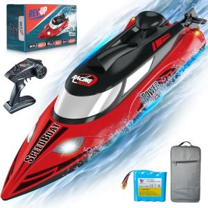 REV-UP RC Boat with Travel Bag - Fast 21 MPH RC Boats for Adults, Remote Control Boat for Pool - Self Righting Remote Control Boats for Pools and Lakes, 2.4GHz Racing Ship with LED Lights