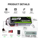 OVONIC 2 Packs 4S 14.8V 4500mAh 50C LiPo Battery Pack with Dean-Style T Plug for RC Evader BX Car, RC Truck, RC Truggy RC Airplane UAV Drone FPV