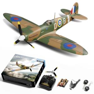 volantexrc Brushless RC Plane, 4 Channel Remote Control Airplane Fighter Spitfire RTF with Aileron, Gyro, Aerobatics & 3 Modes Easy to Fly, Hobby Radio Controlled Aircraft for Beginners
