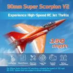 Fms RC Airplane Jet Rc Planes for Adults Rc Jet Plane EDF Jet 90mm Super Scorpion V2 Orange 6S Hobby Rc Airplanes PNP (No Radio, Battery, Charger)