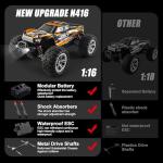 XUERENTECH 1:16 Scale All Terrain RC Car, 36 KPH High Speed 4WD Electric Vehicle with 2.4 GHz Remote Control, 4X4 Waterproof Off-Road Truck with Two Module Batteries
