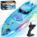 suangrc 918 RC Boat, Remote Control Boat for Adults, Water Boats with LED Light for Kids, RC Ship with Rechargeable Battery, Summer Toys for Pools and Lakes, Toy Gift for Adults Boys&Girls