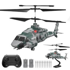 LM19-E Black Hawk RC Helicopter, 2.4GHz Remote Control Helicopter with 10 Launchable Missiles, LED Light, Altitude Hold, One-Key Take Off, Indoor Friendly, Army Toys for Birthday(2 Batteries)
