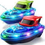 SYMA RC Boats 2 Pack for Kids 8-12, Remote Control Racing Boat Set for Pool with LED Lights, 40 Mins Playtime (2 Batteries) & One-Key Water Spray, Summer Gifts Toys for Boys and Girls