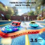 SYMA RC Boats 2 Pack for Kids 8-12, Remote Control Racing Boat Set for Pool with LED Lights, 40 Mins Playtime (2 Batteries) & One-Key Water Spray, Summer Gifts Toys for Boys and Girls