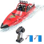 SVERTIBO RC Boat W/ 2.4GHz Remote Control, 2 Rechargeable Batteries & LED Lights for Pool Lakes Water, High Speed RC Sport Jet Boat RTR for Adults Gifts Toys (Red)