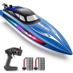 RC Boats for Adults, Remote Control Boat for Pools and Lakes, WeFone WF17 25+ KMH Fast RC Speed Boat with 7 LED Lights Modes for Kids 8-12, Summer Toys for Boys Girls, 2 Batteries for 30-40 Mins, Blue