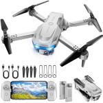 Drone with 1080P Camera - Foldable Remote Control Quadcopter with Voice Gesture Control, 3D Flip, One Key Start, Emergency Stop, 2 Batteries, Easier to use, Toy for Adults Beginners, Grey
