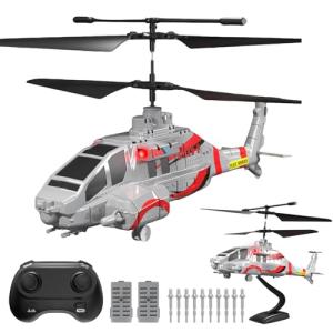 LMRC RC Helicopter with 10 Missiles, LM19-F 2.4GHz Remote Control Helicopter for Beginners and Adults, LED Lights, Altitude Hold, One-Key Take Off, Gifts for Military Fans (2 Batteries)