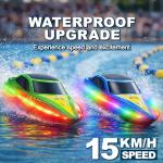 Cirmine RC Boat 2 Pack Remote Control Boats with 7-Mode Colorful LED Lights, 10 Inch RC Boats, 15KM/H High Speed, 2.4GHz Remote, 3 Speed Modes, 4 Batteries, for Kids & Adults, Pool & Lake Racing