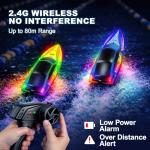 Cirmine RC Boat 2 Pack Remote Control Boats with 7-Mode Colorful LED Lights, 10 Inch RC Boats, 15KM/H High Speed, 2.4GHz Remote, 3 Speed Modes, 4 Batteries, for Kids & Adults, Pool & Lake Racing