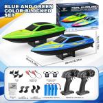 Cirmine RC Boat 2 Pack Remote Control Boats with 7-Mode Colorful LED Lights, 10 Inch RC Boats, 15KM/H High Speed, 2.4GHz Remote, 3 Speed Modes, 4 Batteries, for Kids & Adults, Pool & Lake Racing